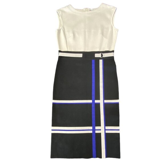 Karen Millen sz 2 Dress Sheath Beige Black sleeveless Classic Designer Luxury - Picture 1 of 4